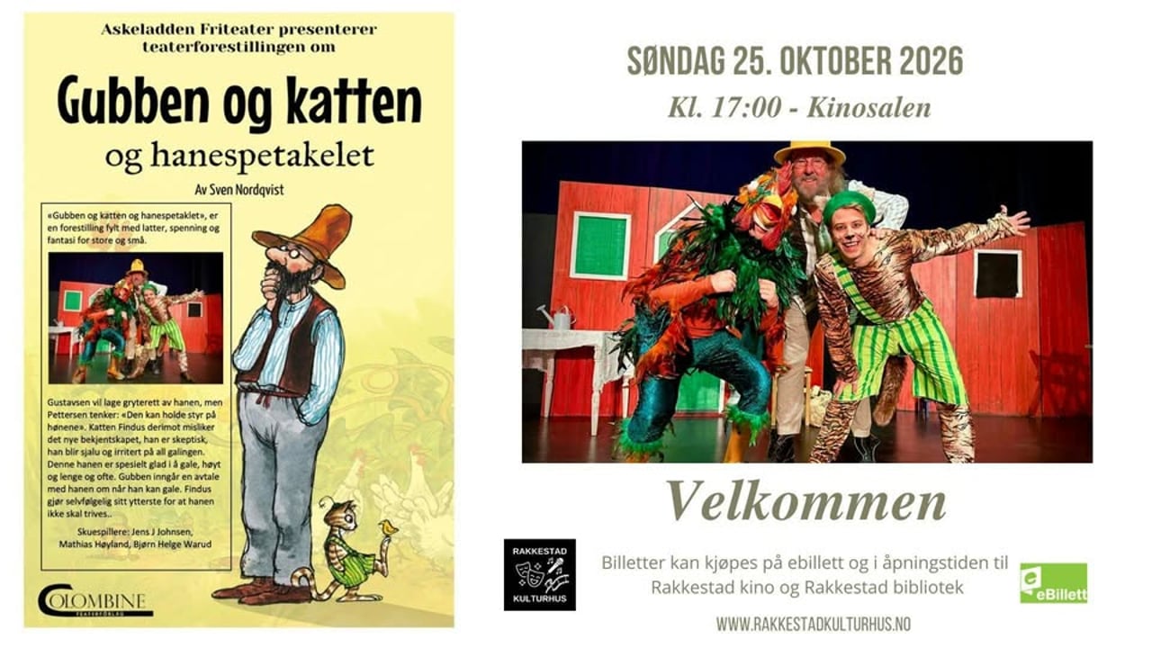 Gubben og katten og hanespektaklet, er en forestilling fylt med latter, spenning og fantasi for stor