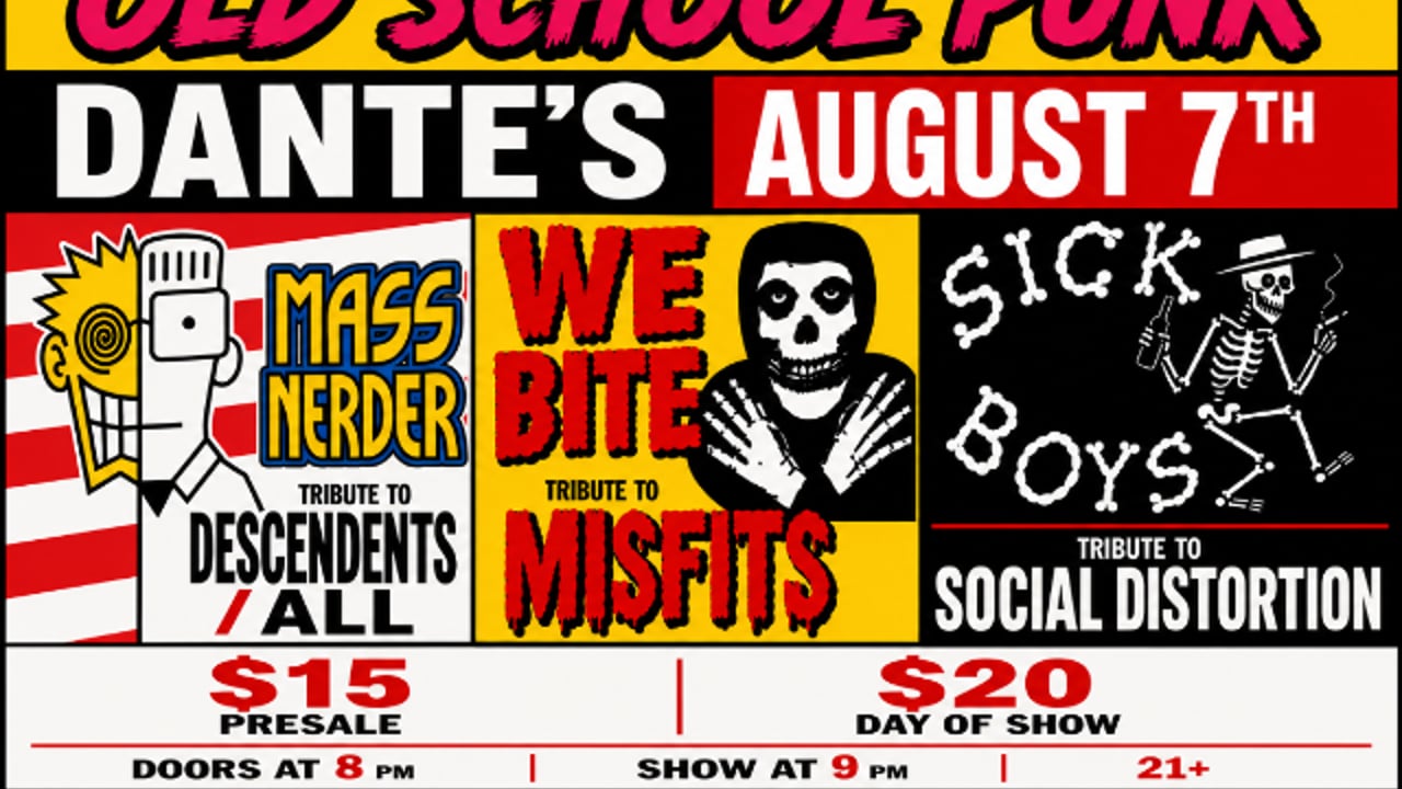 AN EVENING OF OLD SCHOOL PUNK: Mass Nerder (Descendents/ALL), We Bite (Misfits) & Sick Boys (Social Distrortion)