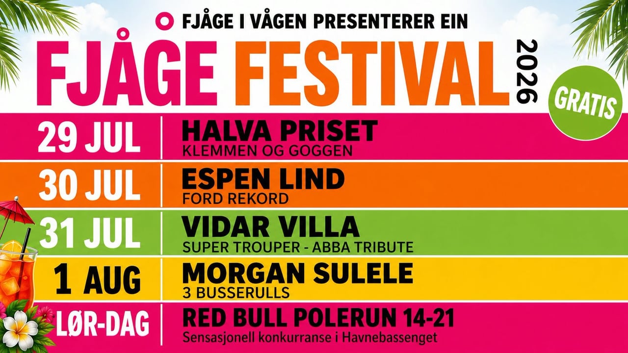 «FJÅGE FESTIVALEN» 29.juli-1.aug! Epen Lind, Halva Priset. Ford Rekord, Vidar Villa, Morgan Sulele++