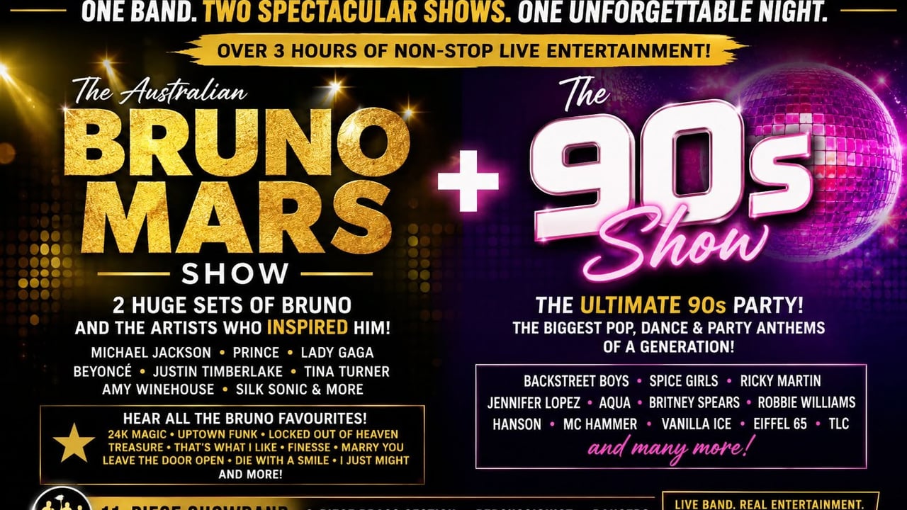 The Australian Bruno Mars Show & 90s Show - Lucky13 Sat Aug 15th