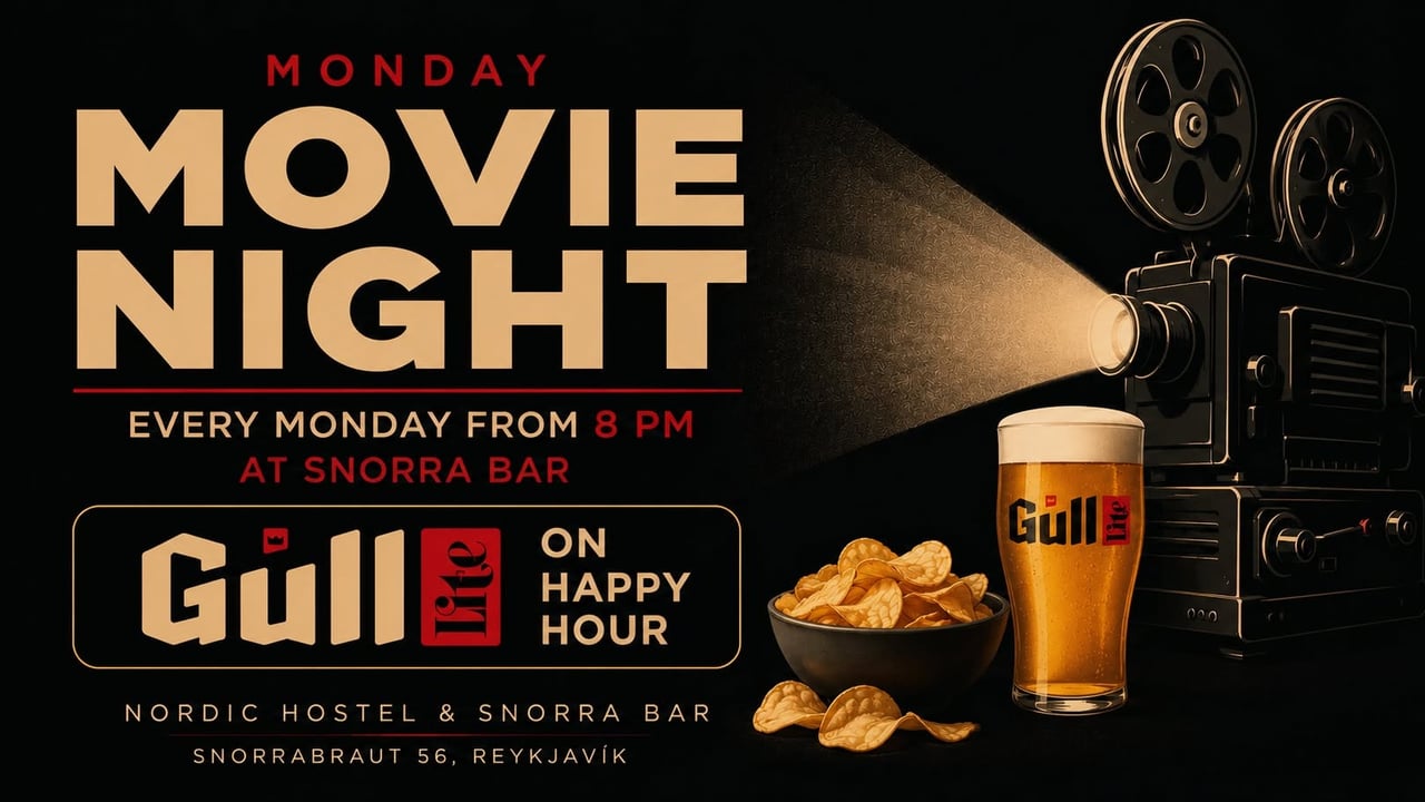 🎬 MONDAY MOVIE NIGHT at Nordic Hostel & Snorra Bar 🍿🎥