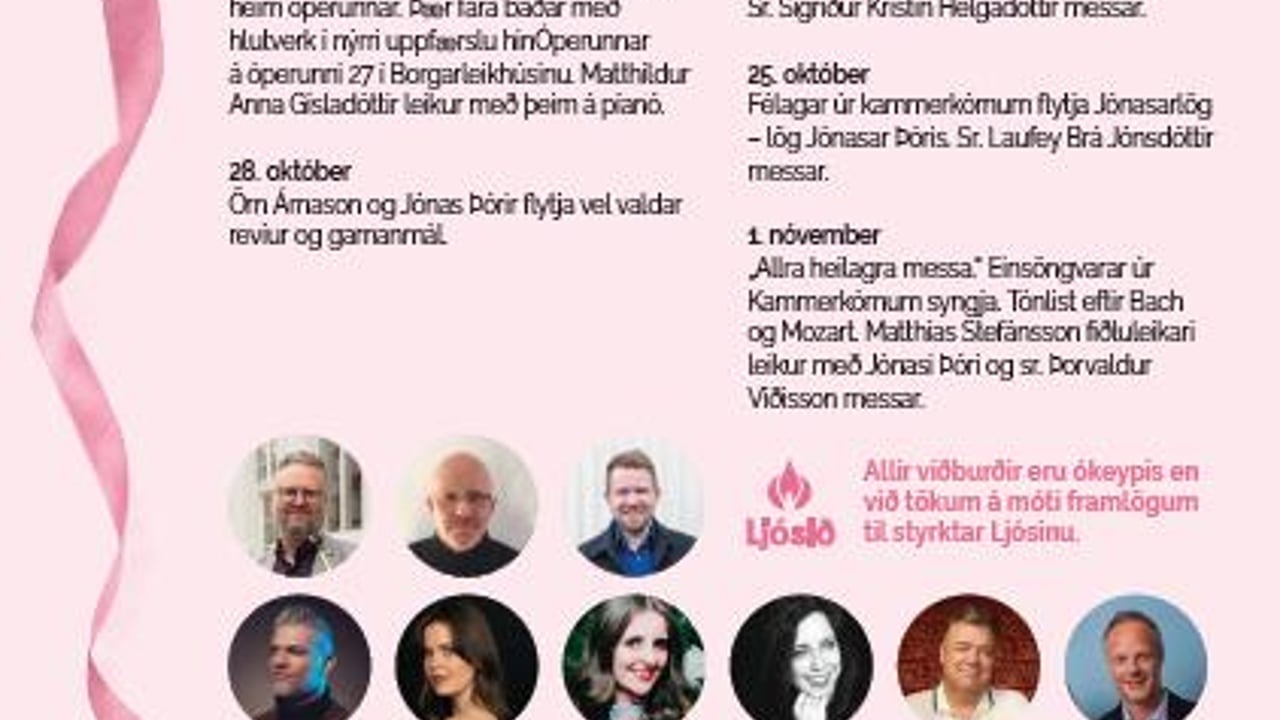 Hádegistónleikar til styrktar Ljósinu- Bleikur október í Bústaðakirkju