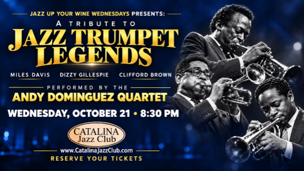 Jazz Up Your Wine Wednesdays Presents: Andy Dominguez Quartet: Celebrating Jazz Trumpet Legends (Miles Davis - Dizzy Gillespie - Clifford Brown)