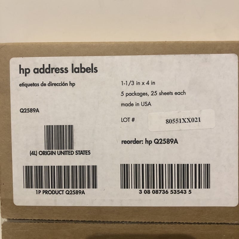 HP Address Labels Inkjet Laser White 100 Box Labels Per, 44 OFF