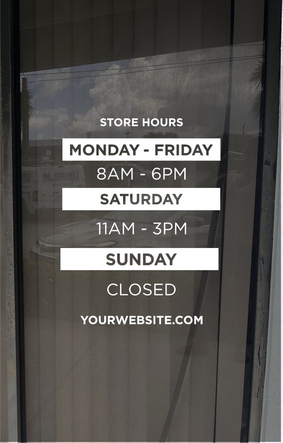 Custom Store Shop OPEN HOURS Days Vinyl Decal Window Wall, 43 OFF