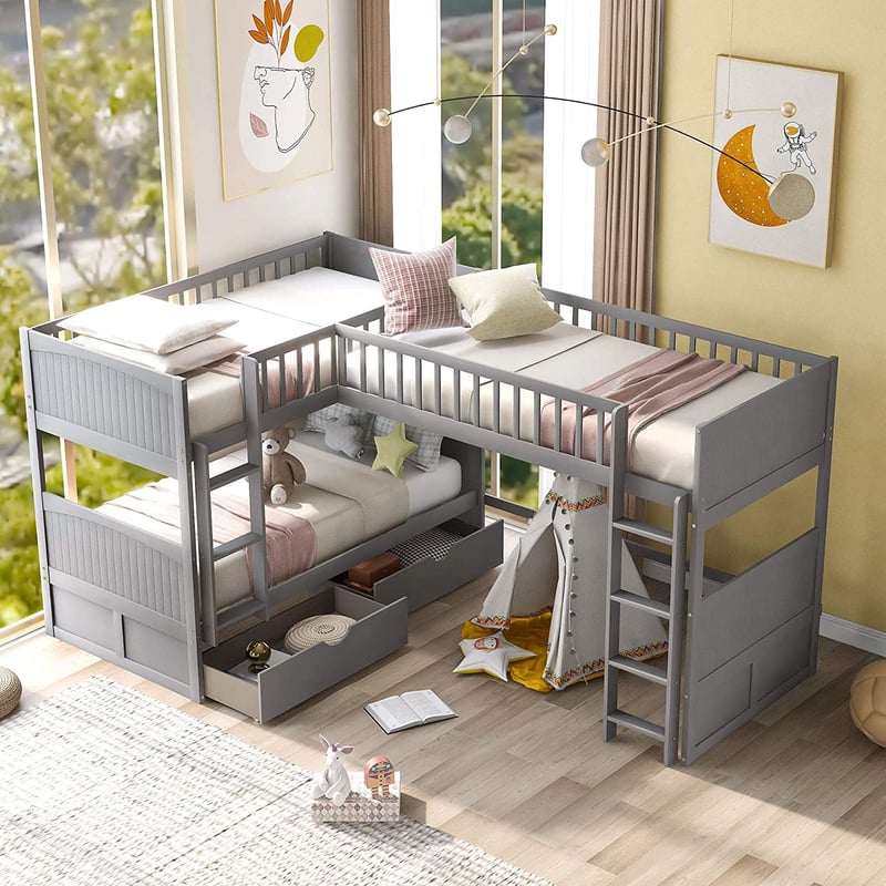 Twin Size Bunk Bed With Loft Bed Attached Drawers For Kids, 51 OFF