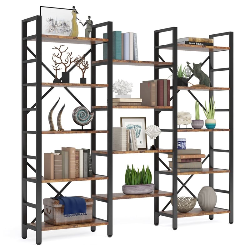 Triple Wide Tiers Bookshelf Open Display Shelves W/ Metal, 41 OFF