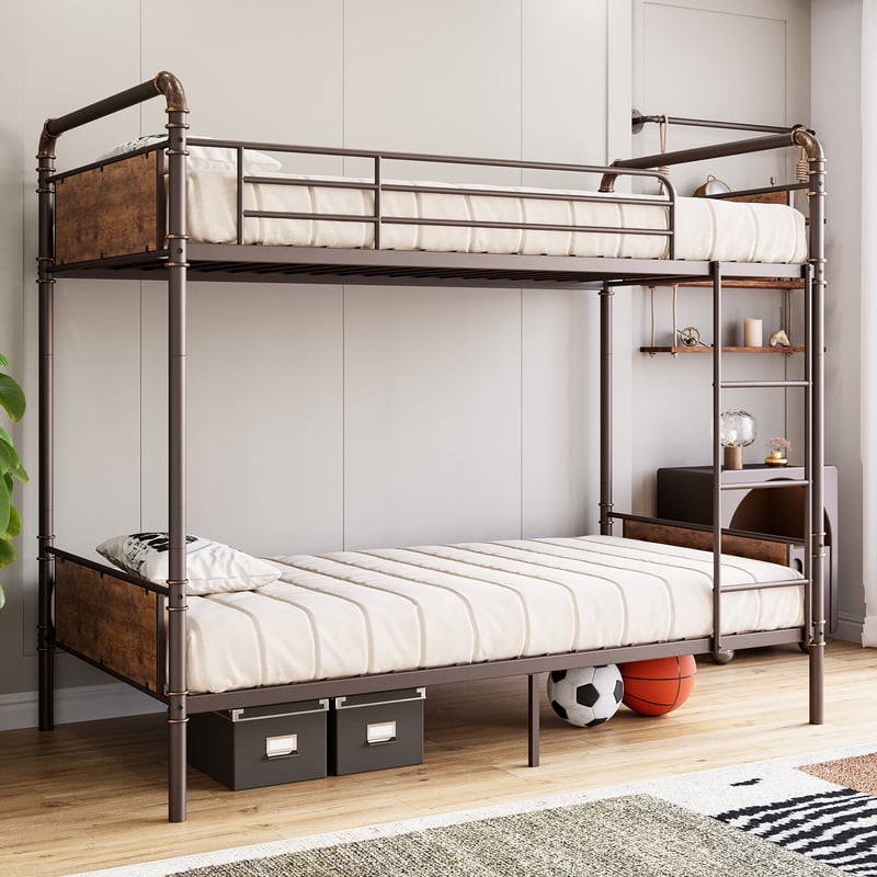 Zimtown Twin Over Twin Steel Bunk Beds Frame Ladder Bedroom, 57 OFF