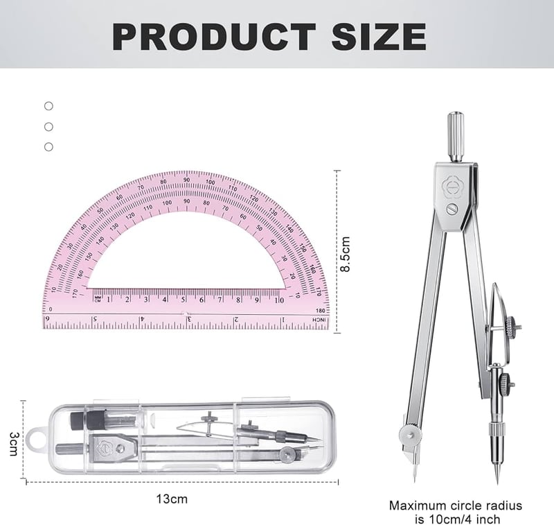 EBOOT Student Geometry Math Set, Drawing Compass And Inch, 42 OFF